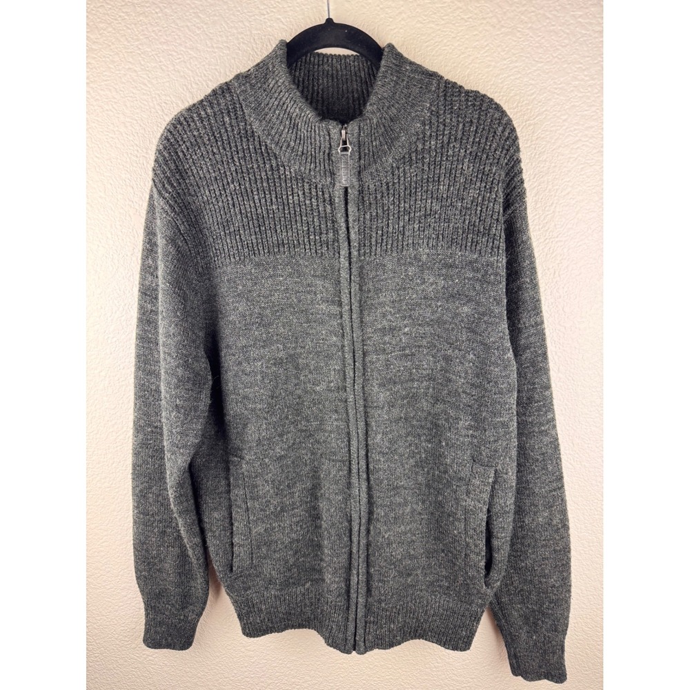 CHISEL Mens Sweater Mock Neck Full‎ Zip Gray Ribbed Knit Wool Blend M